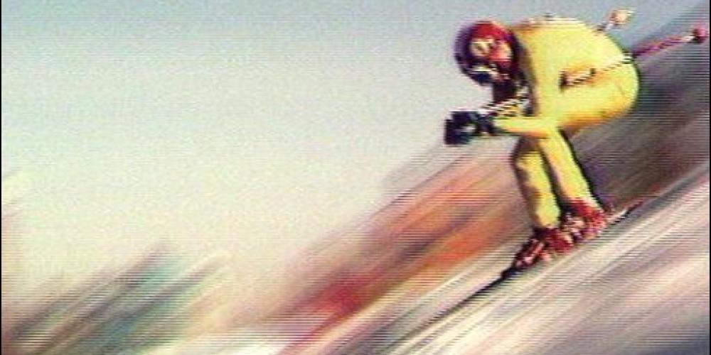 Franz Klammer, flying down the Innsbruck course in 1976