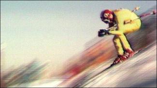 Franz Klammer, flying down the Innsbruck course in 1976